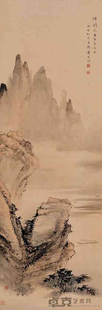 黄君璧 1983年作 山水 立轴 113.5×38cm